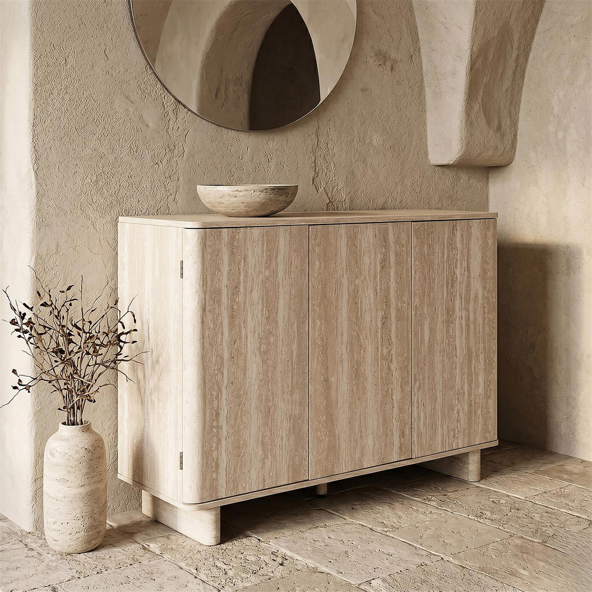 Buffet effet pierre beige 3 portes L110 cm