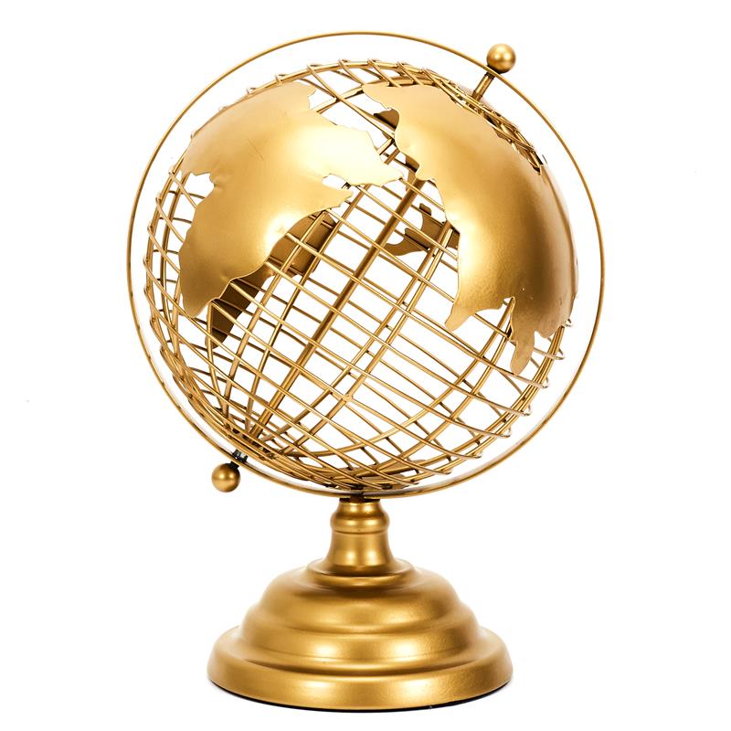 Globe terrestre doré en métal H28