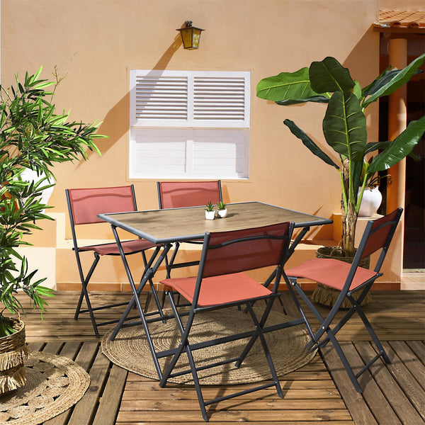 Table de jardin pliante plateau en verre effet bois et métal gris 110 x 70 cm