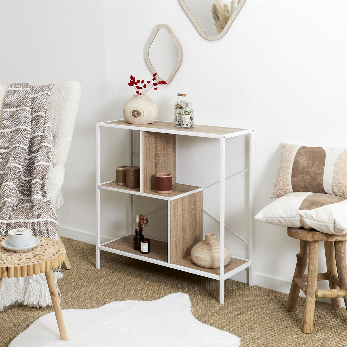 Etagère destructurée bois clair 80x80