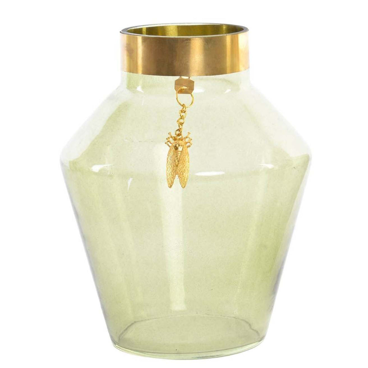 Vase en verre et en métal vert H19