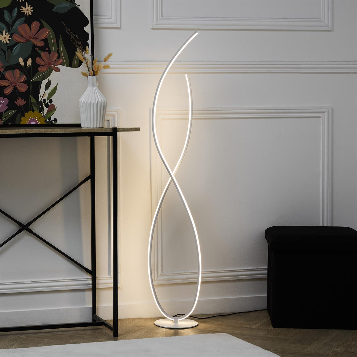 Lampadaire LED design spirale blanc H120 cm