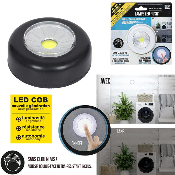 Petite lampe LED ronde à pression adhésive en plastique