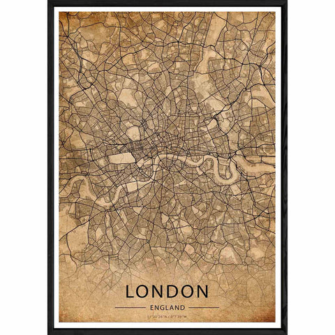Tableau LONDON avec cadre noir OLD – Taille 32x42