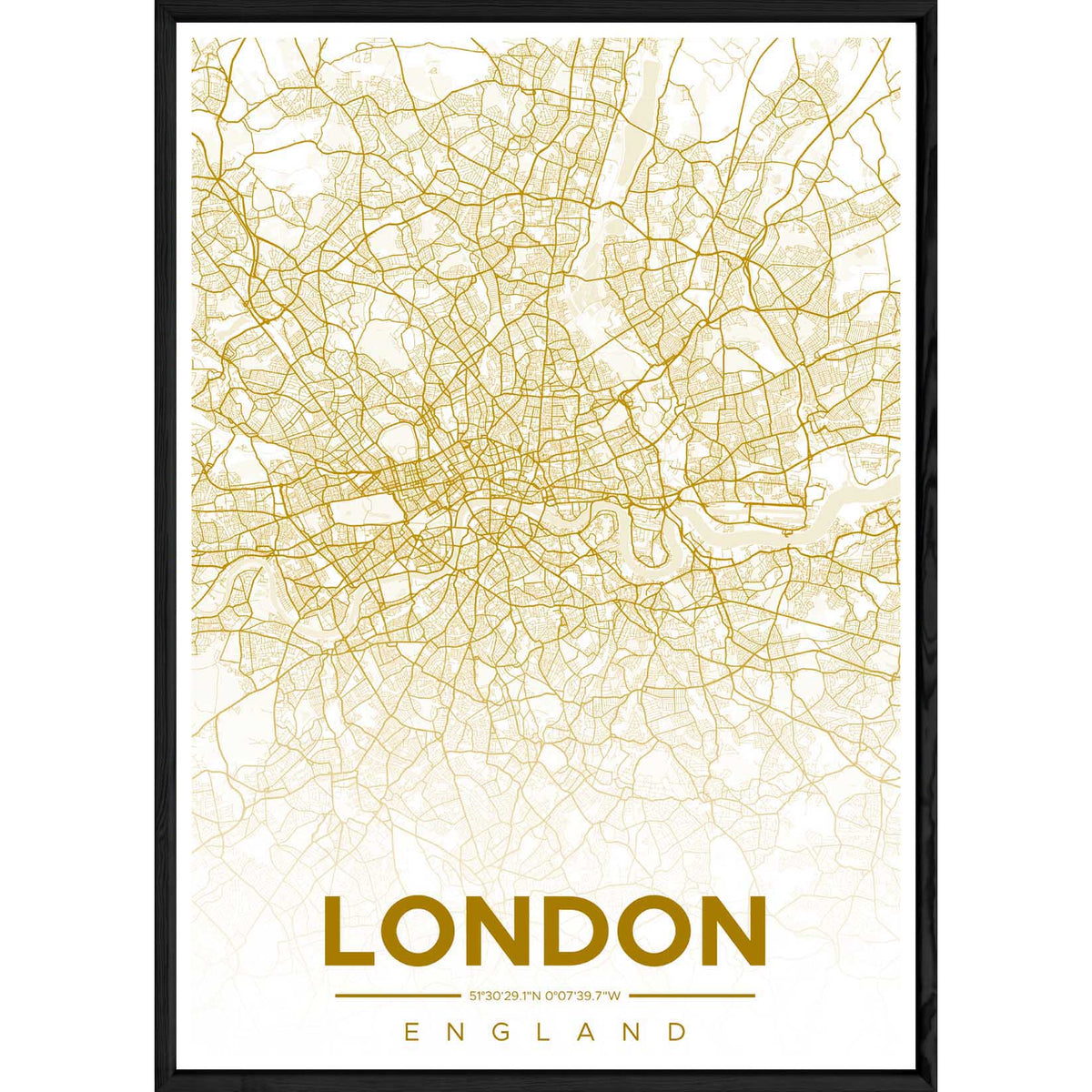 Tableau LONDON avec cadre noir ALL JAUNE – Taille 32x42