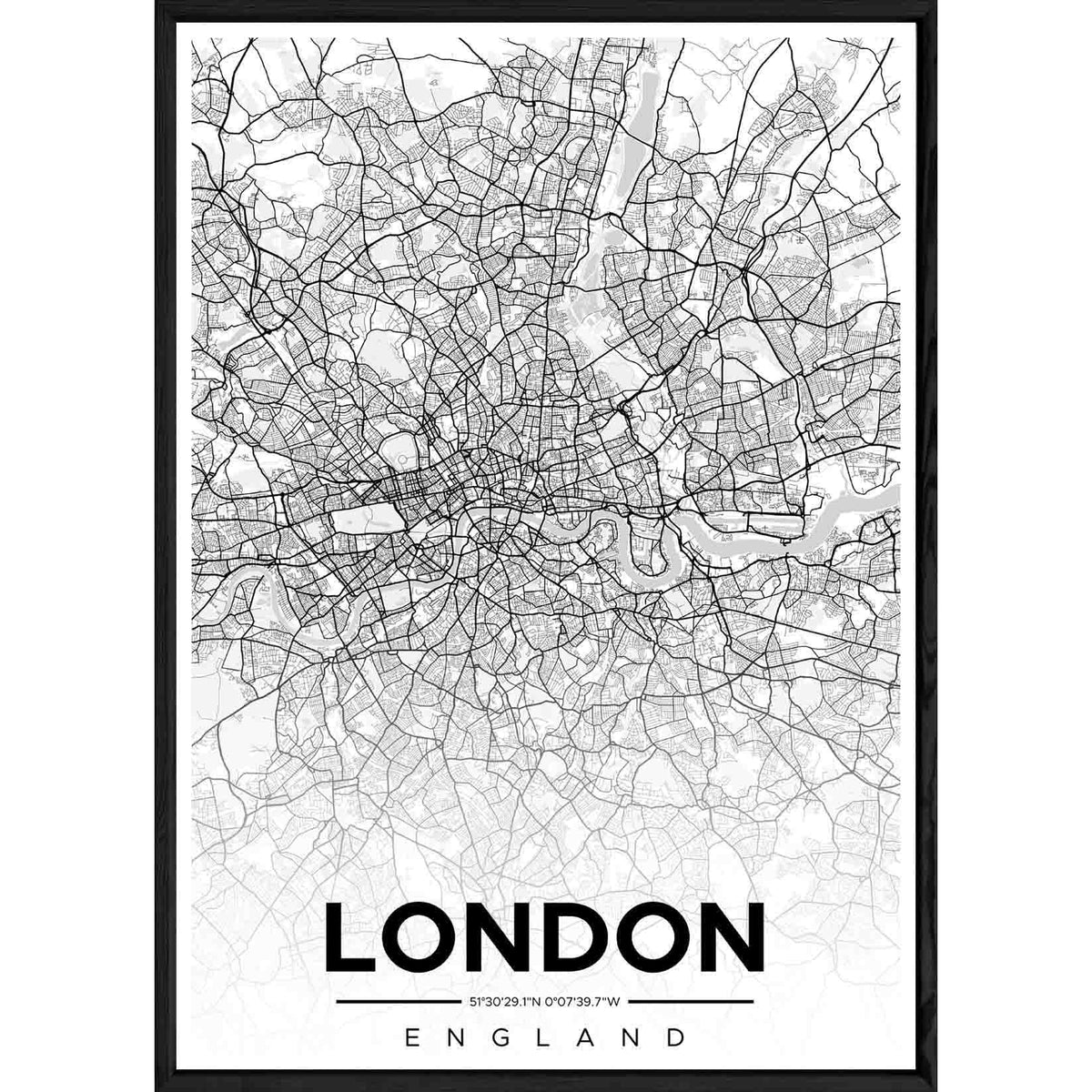 Tableau LONDON avec cadre noir ALL MONOCHROME – Taille 32x42