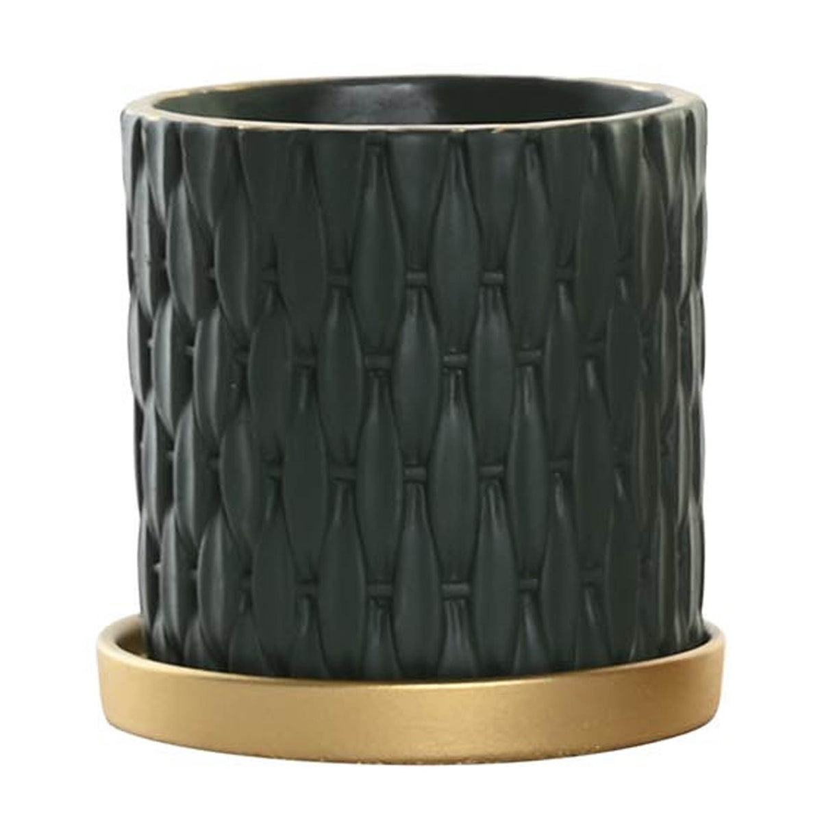 Vase en ciment design vert et doré H15