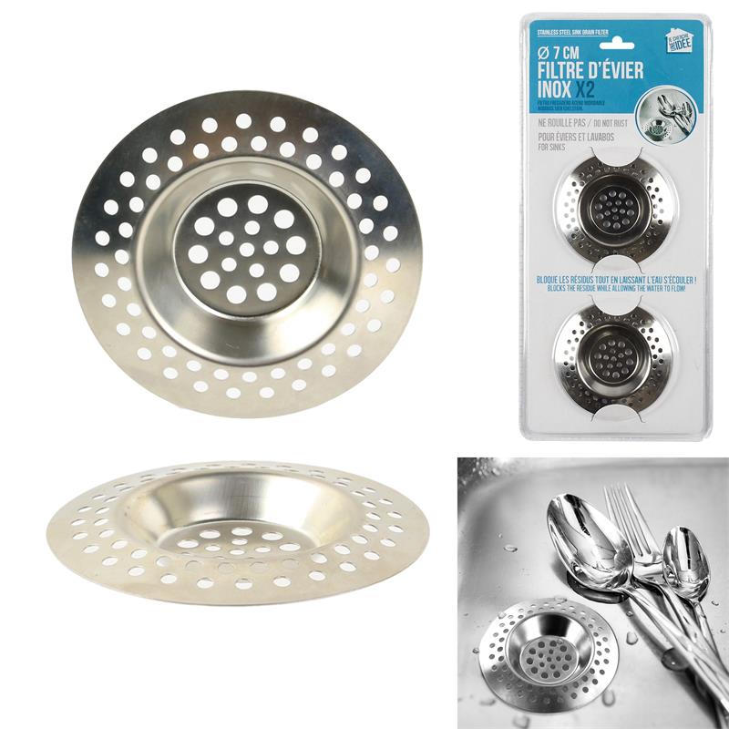 Lot de 2 filtres pour évier en inox