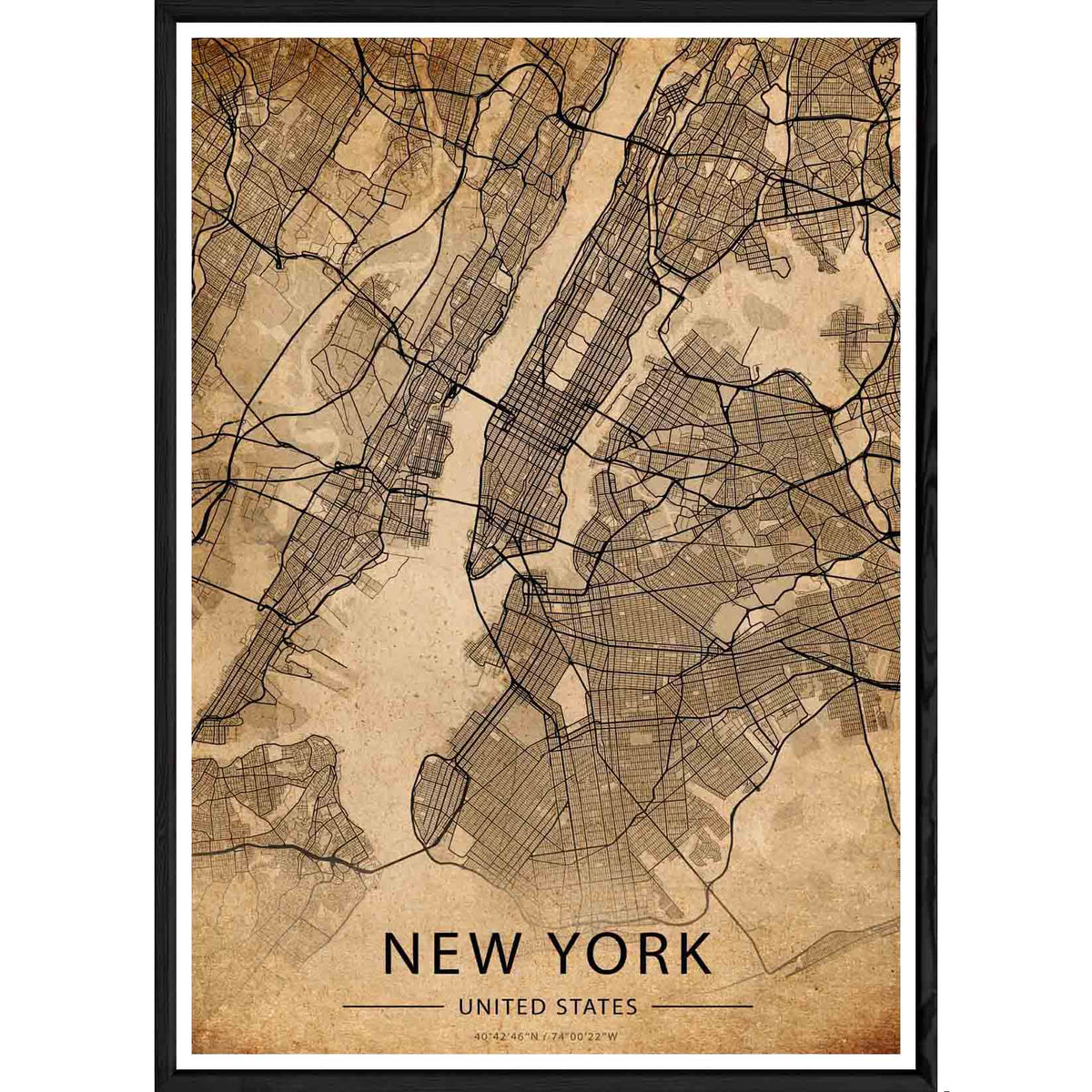 Tableau NEW YORK avec cadre noir OLD – Taille 23x32