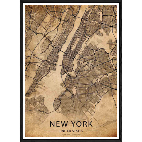 Tableau NEW YORK avec cadre noir OLD – Taille 32x42