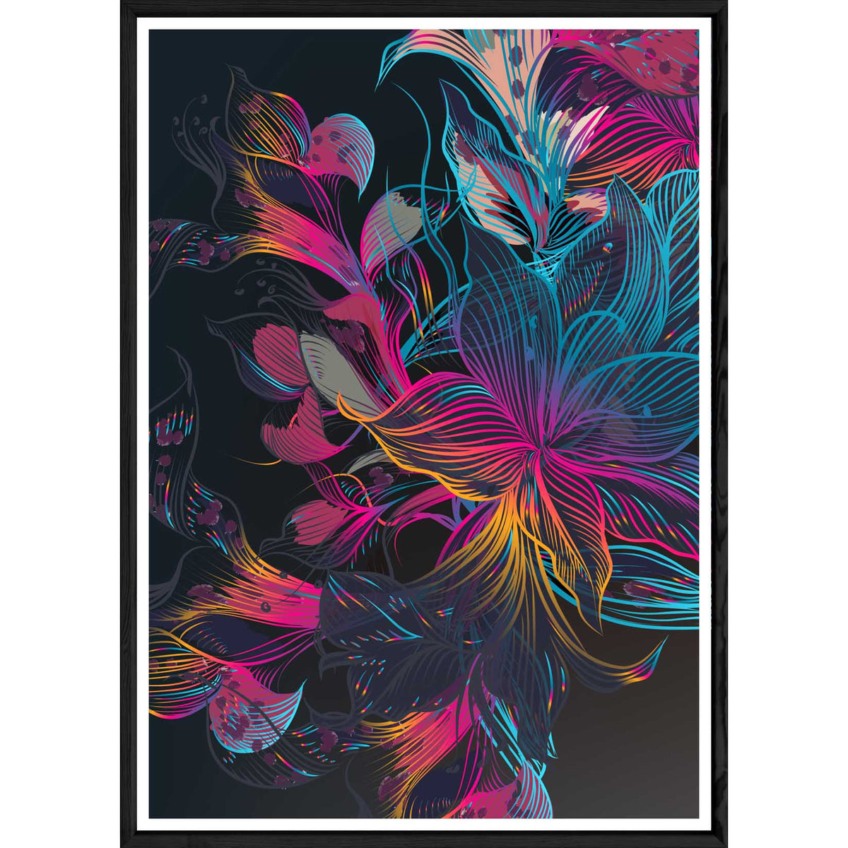 Tableau plume rose avec cadre noir POP – Taille 32x42