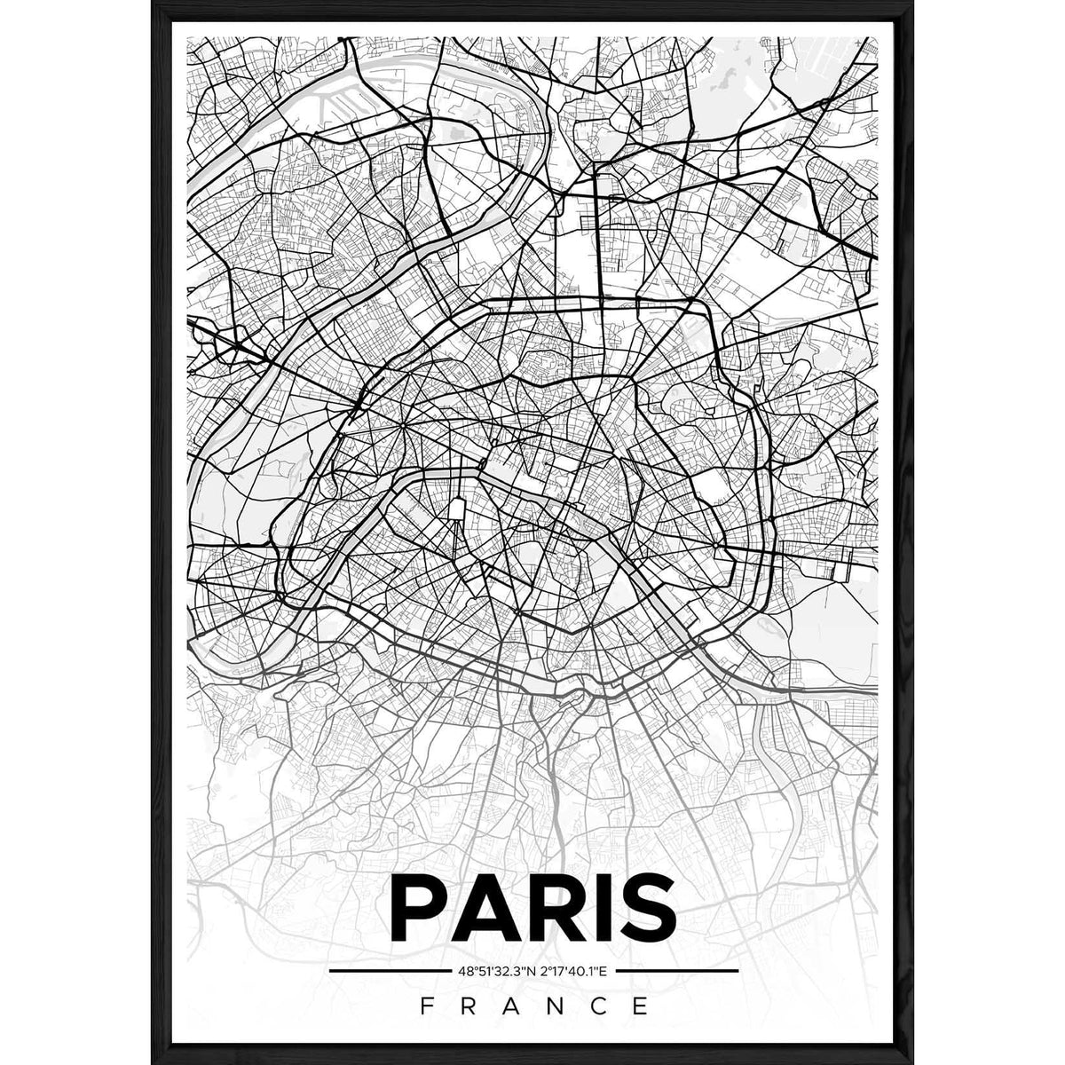 Tableau PARIS avec cadre noir ALL MONOCHROME – Taille 23x32