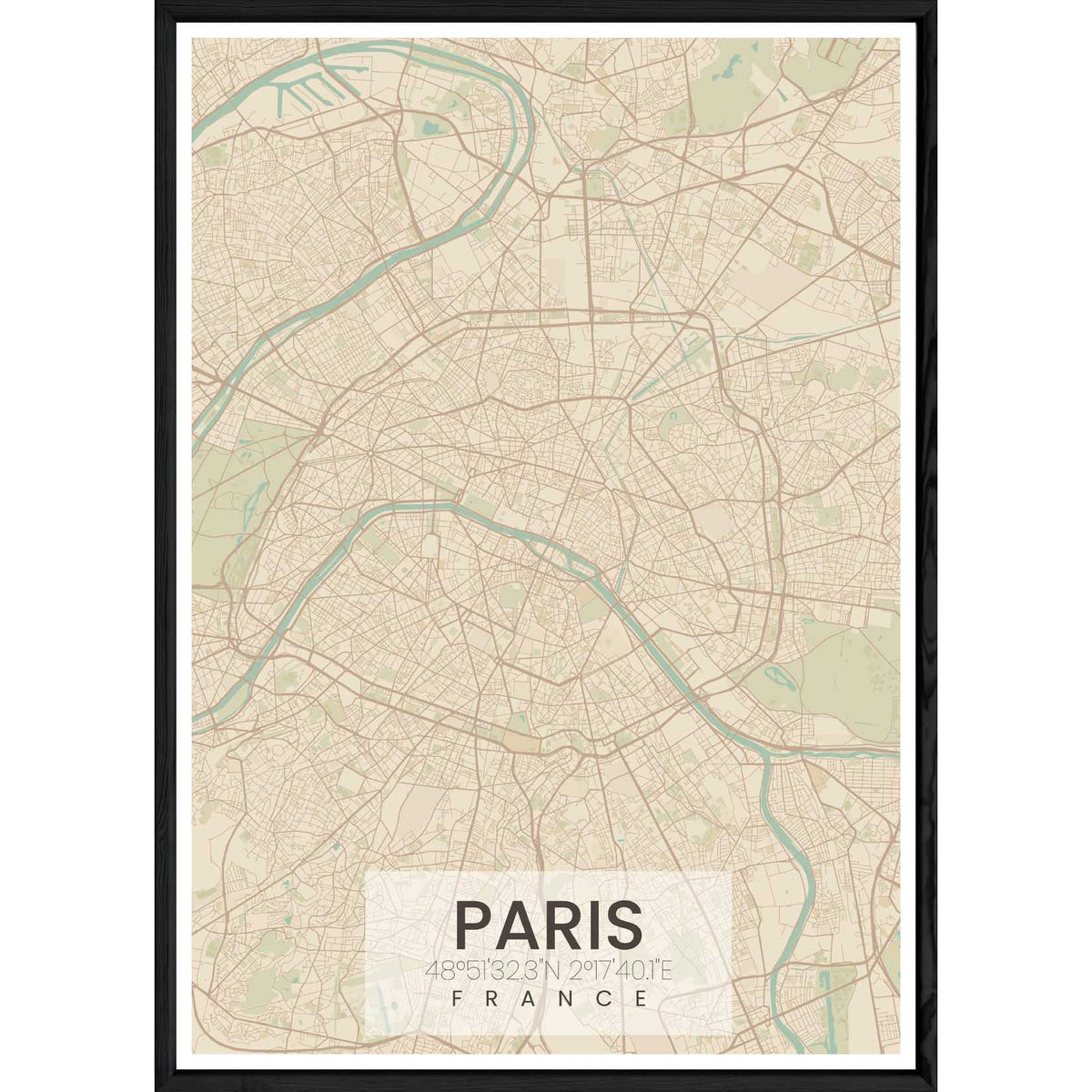 Tableau PARIS avec cadre noir ALL NATUREL – Taille 32x42