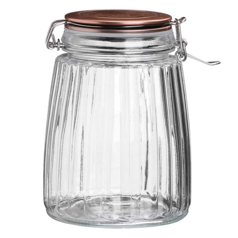 Pot art déco en verre couvercle cuivré 1,5L