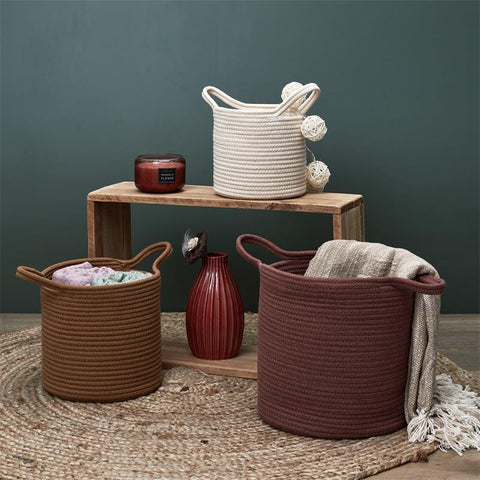 Lot de 3 paniers terracotta, ocre, ivoire 45x24