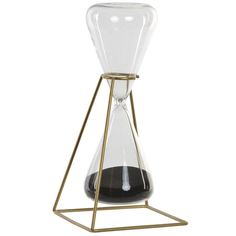 Sablier en verre et structure dorée H25