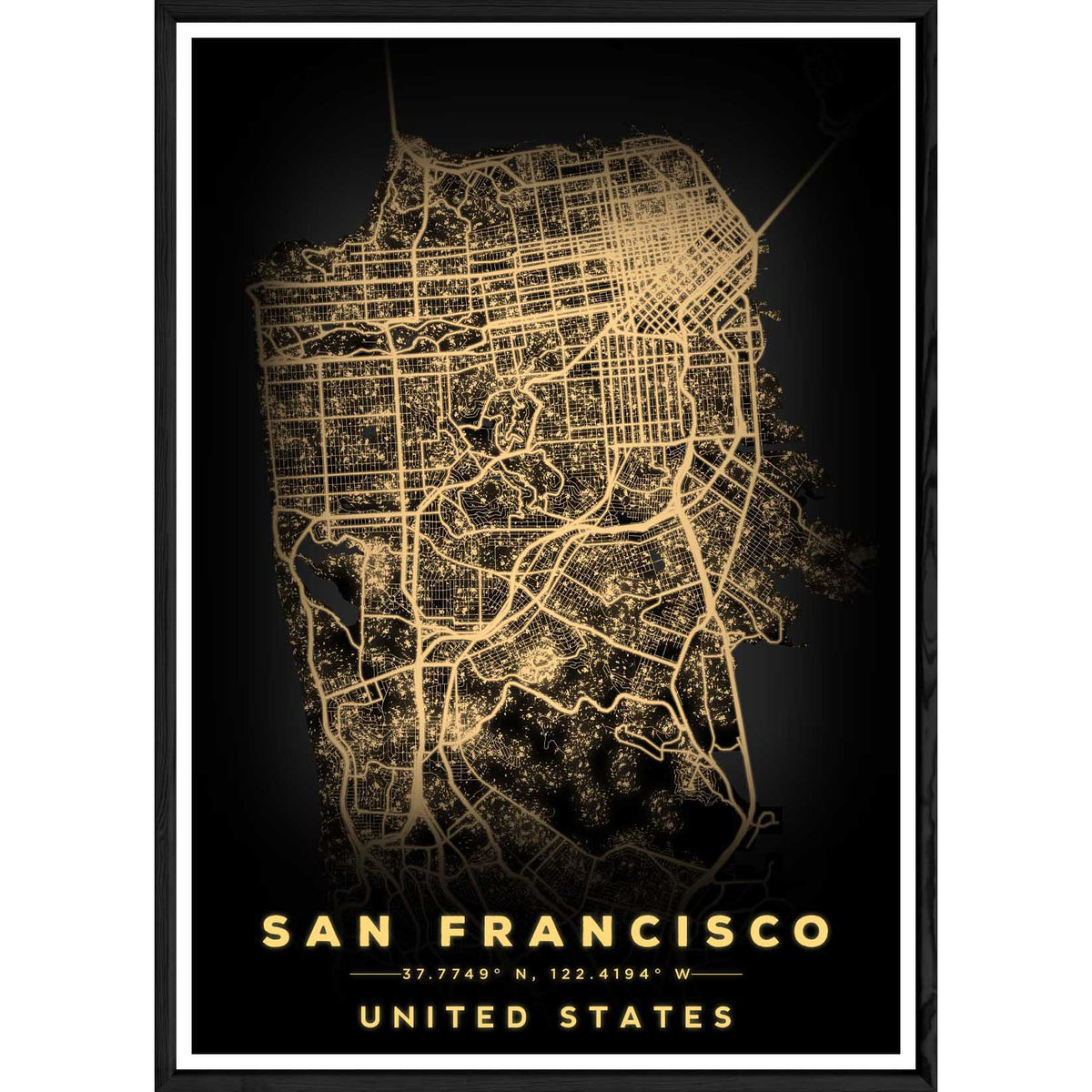 Tableau SAN FRANSISCO avec cadre noir BLACK – Taille 23x32