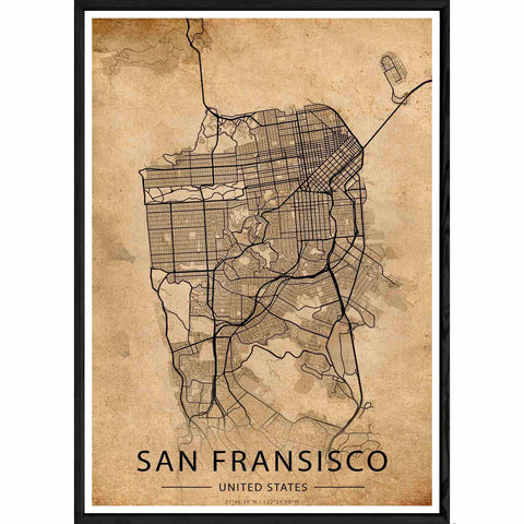 Tableau SAN FRANSISCO avec cadre noir OLD – Taille 32x42