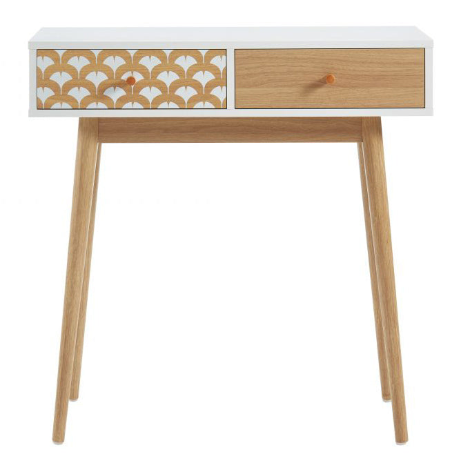 Console blanche et effet chêne 2 tiroirs L80cm