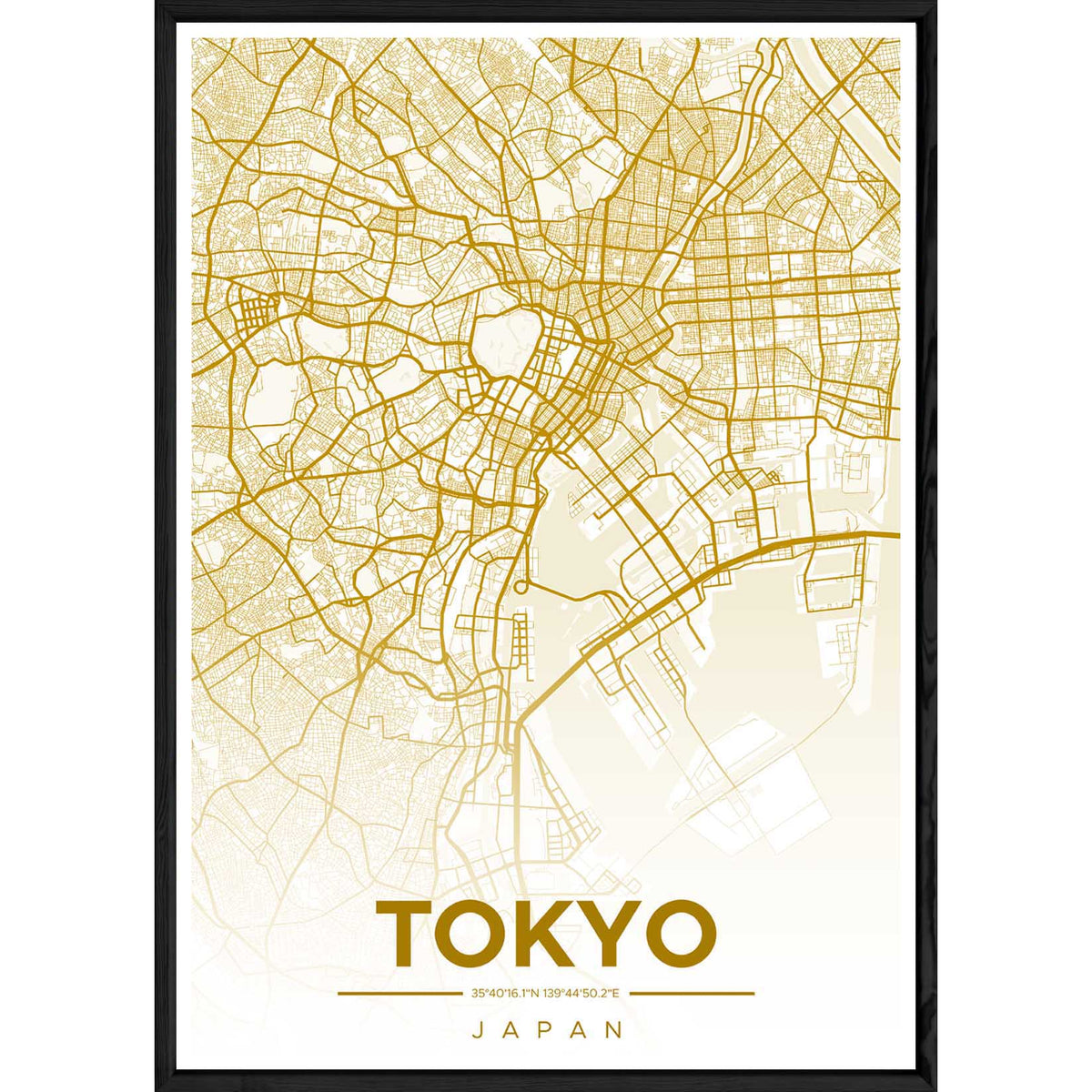 Tableau TOKYO avec cadre noir ALL JAUNE – Taille 32x42