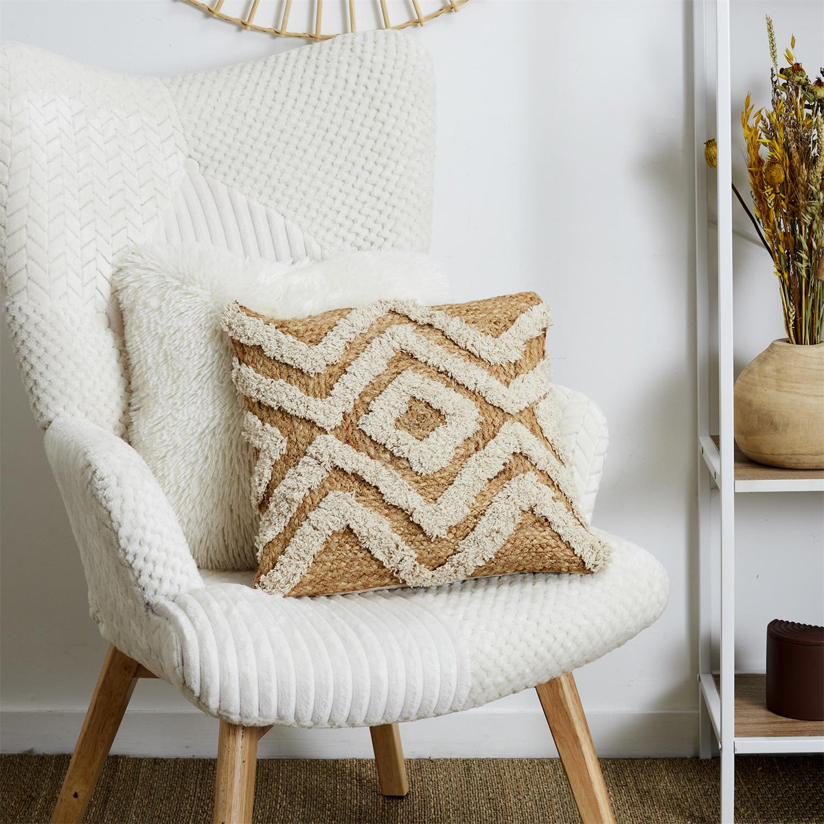 Grand coussin beige jute 40x40