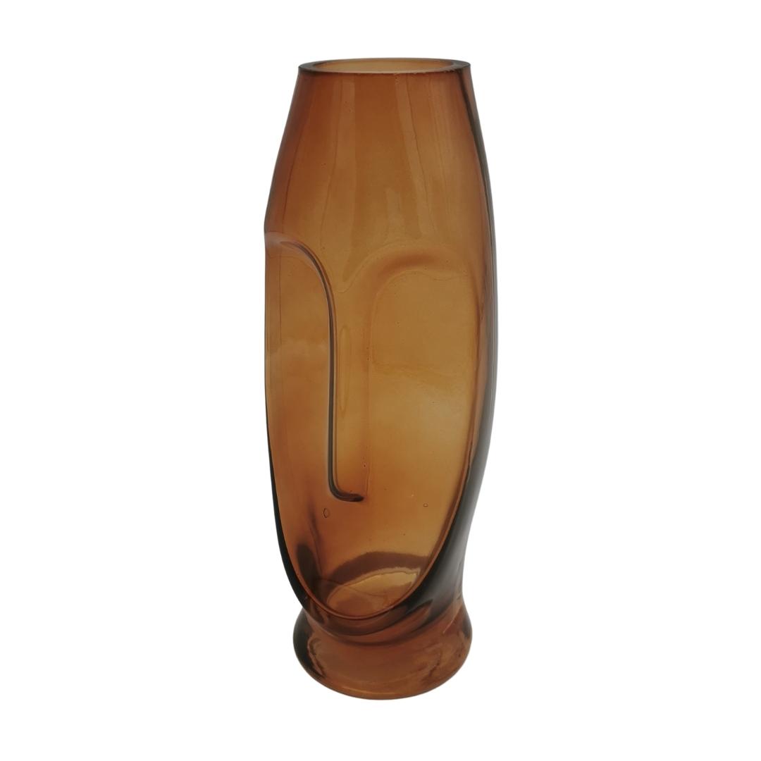 Vase en verre ambre H30 visage