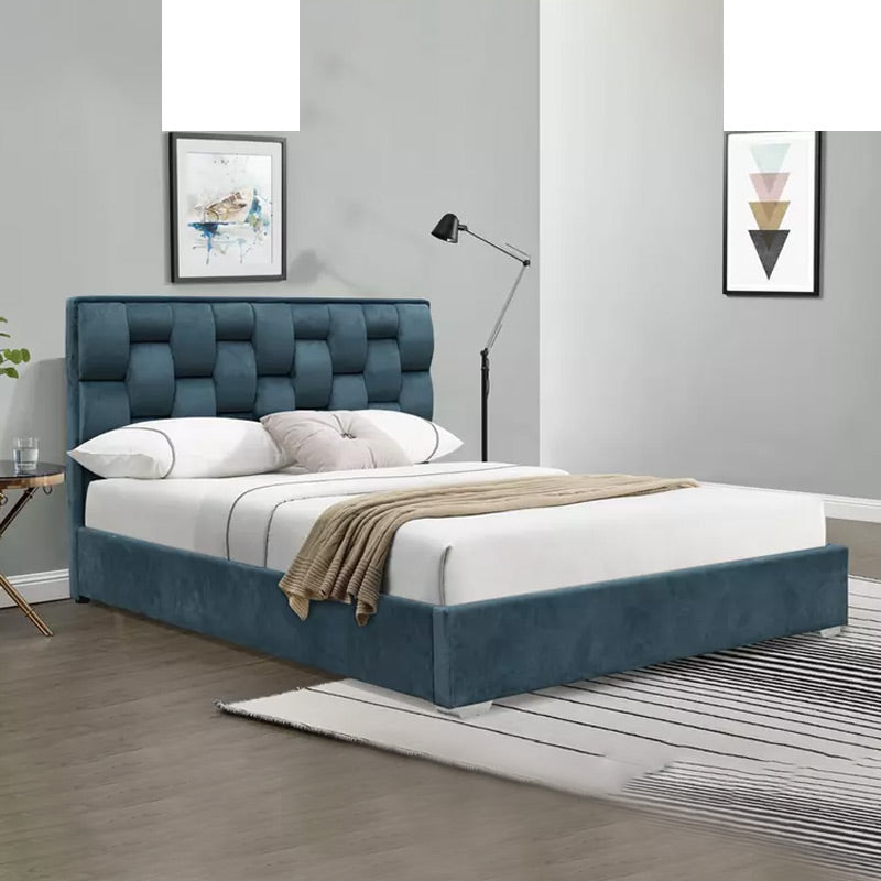 Lit en velours bleu pétrole 140x190 + sommier à latte