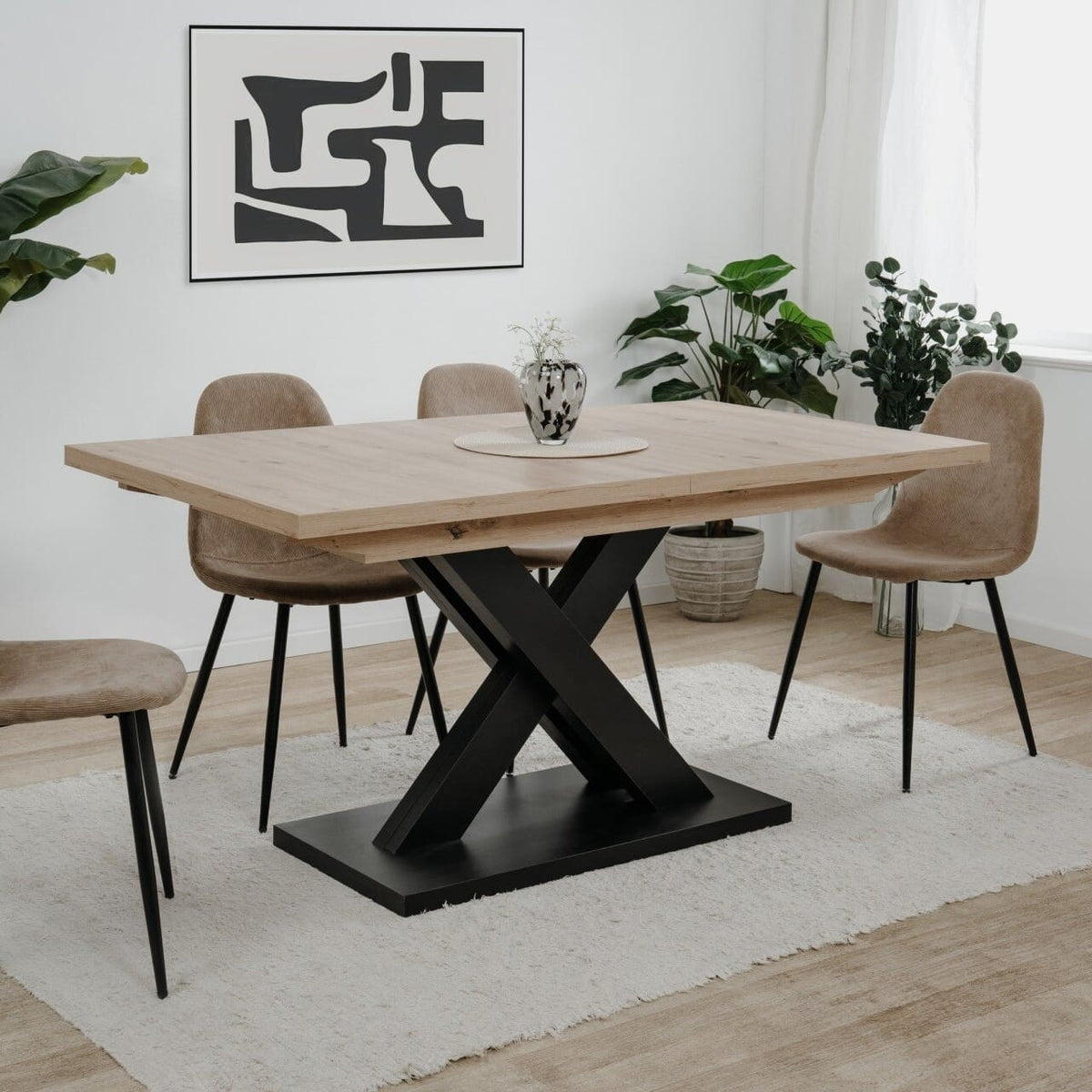 Table à manger extensible en bois et métal 160/200 x 90 cm