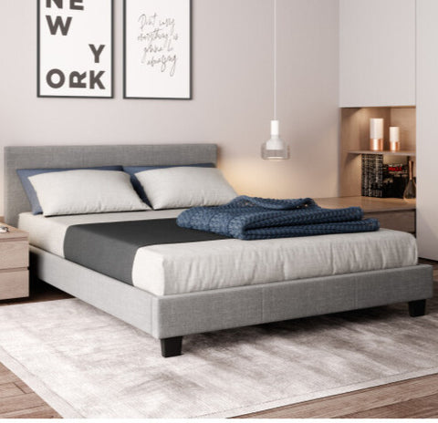Lit en tissus gris 140x190 + sommier à latte