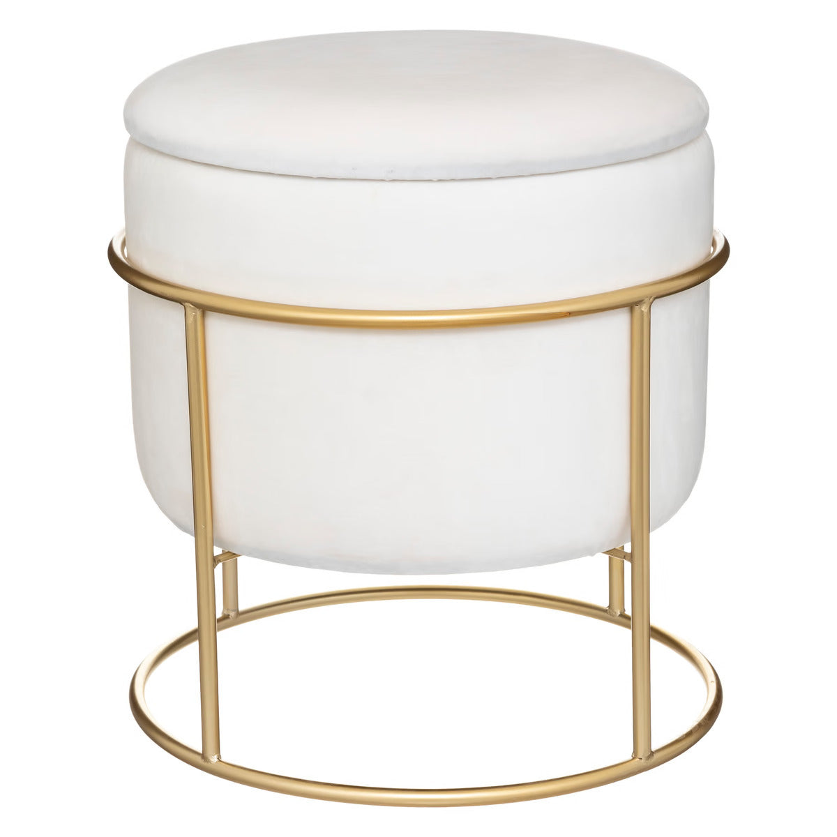 Pouf art déco velours blanc armature dorée