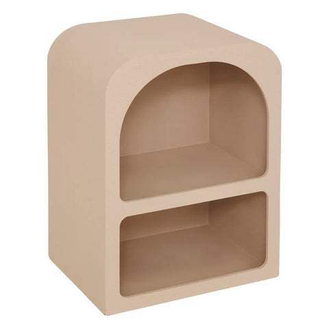 Mesita de noche de madera beige redondeada natural