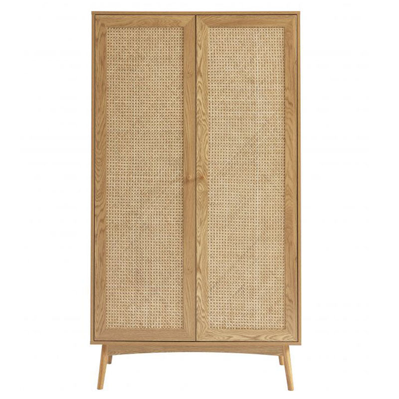 Armoire effet chêne et cannage rotin 2 portes L100 x P55 x H180cm