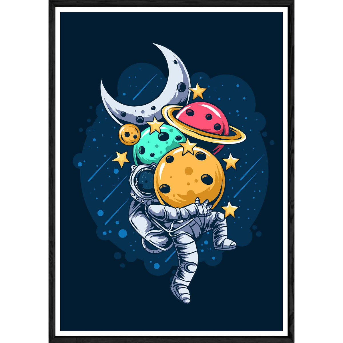 Tableau astronaute avec cadre noir POP – Taille 23x32