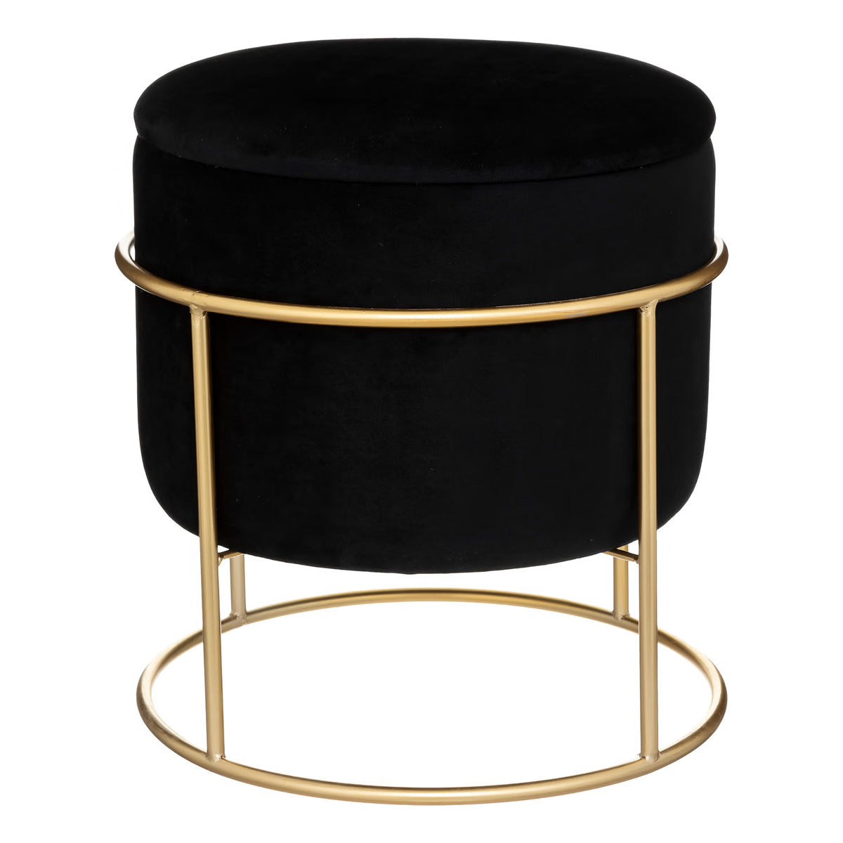 Pouf art déco velours noir armature dorée
