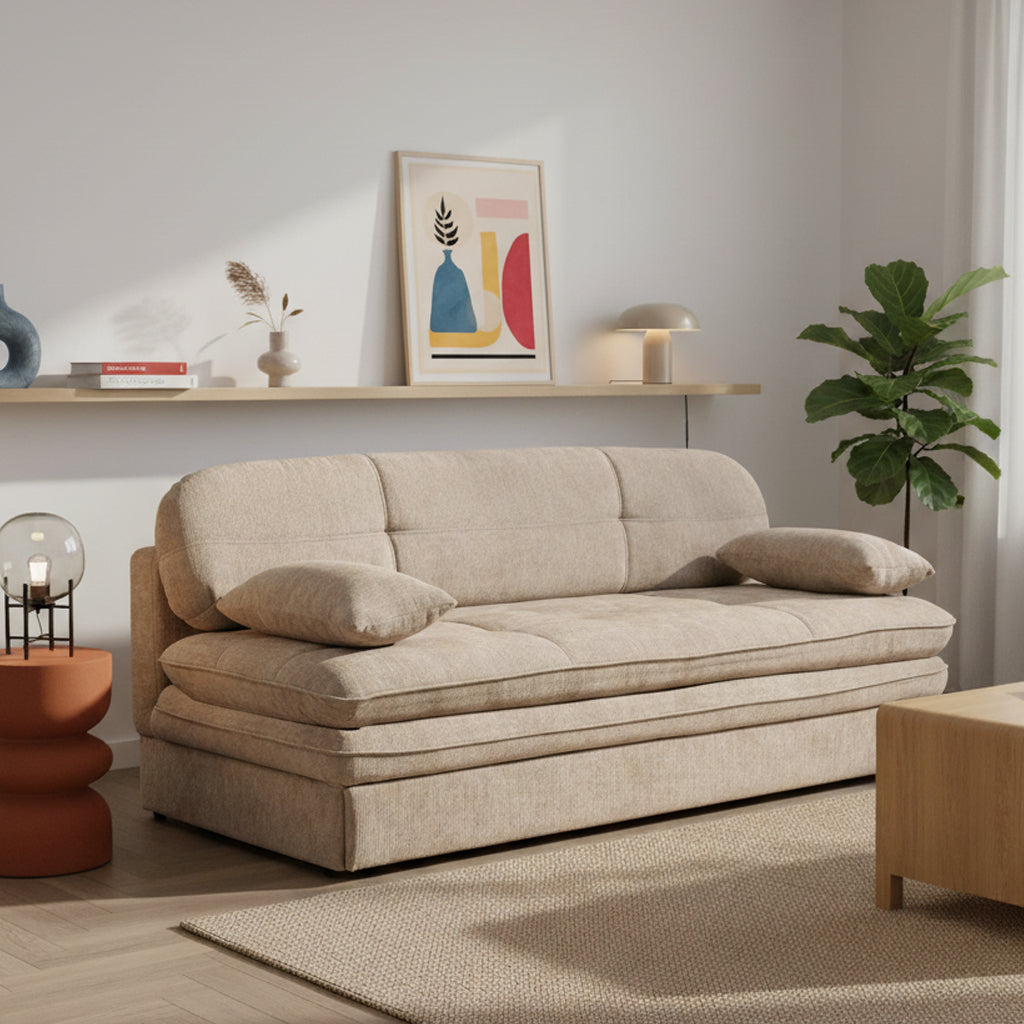 Banquette convertible 3 places tissu marron