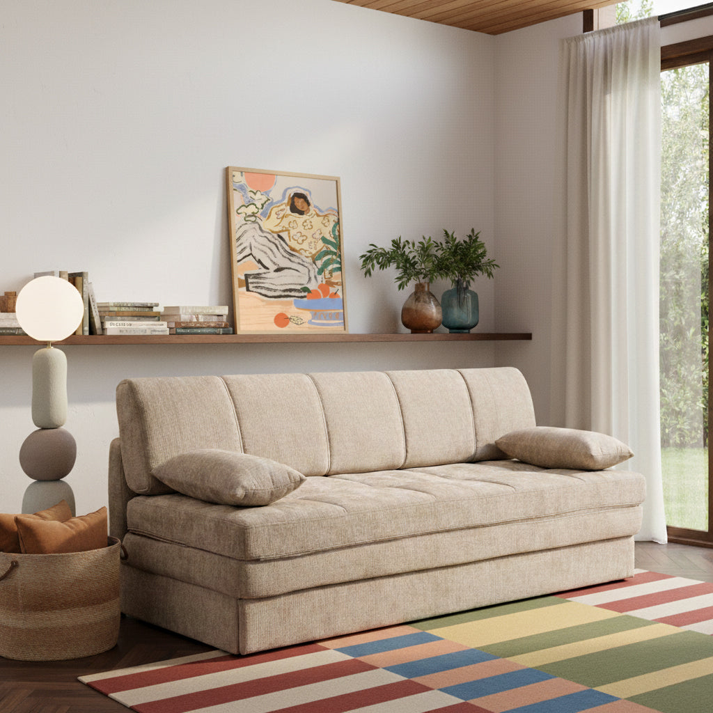 Banquette convertible 3 places tissu chenille marron