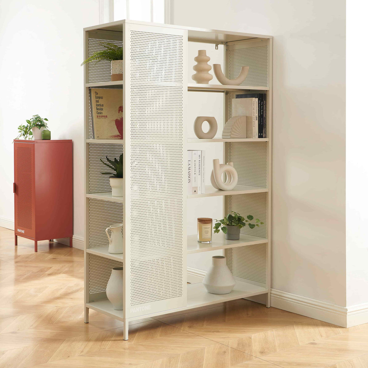 Bibliothèque métal beige sable 117x180 cm