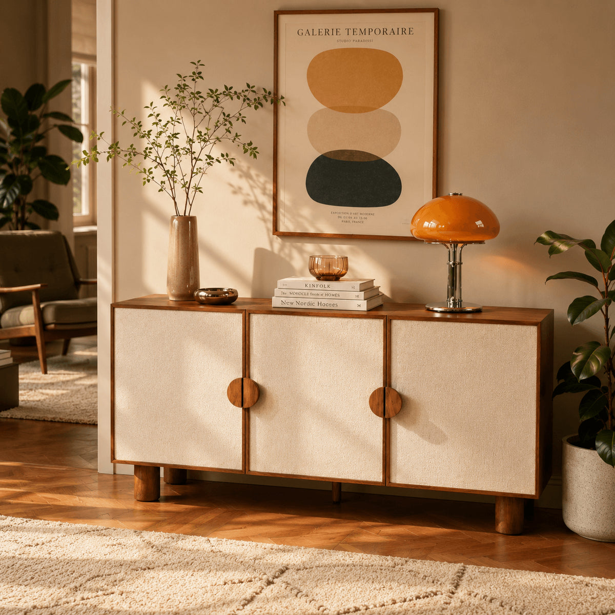 Buffet 3 portes placage frêne et lin 170 cm