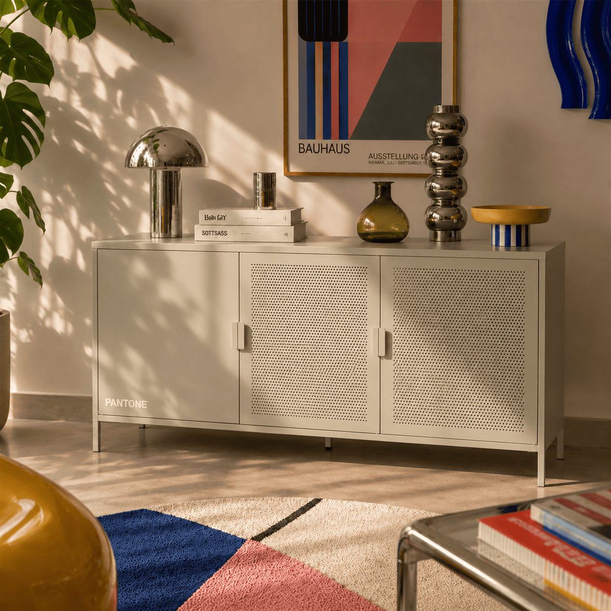 Buffet 3 portes métal beige sable 160 cm