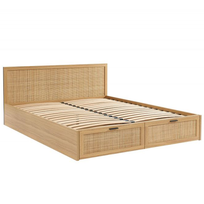 Lit en bois avec 2 tiroirs en rotin 140x190 (sommier inclus)
