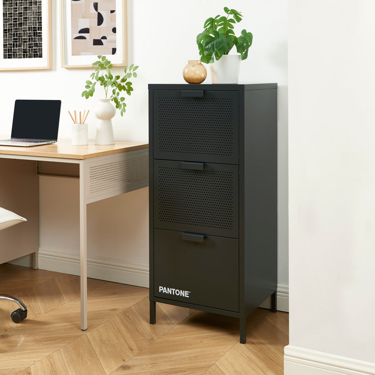 Caisson de bureau métal gris anthracite 3 tiroirs H105 cm