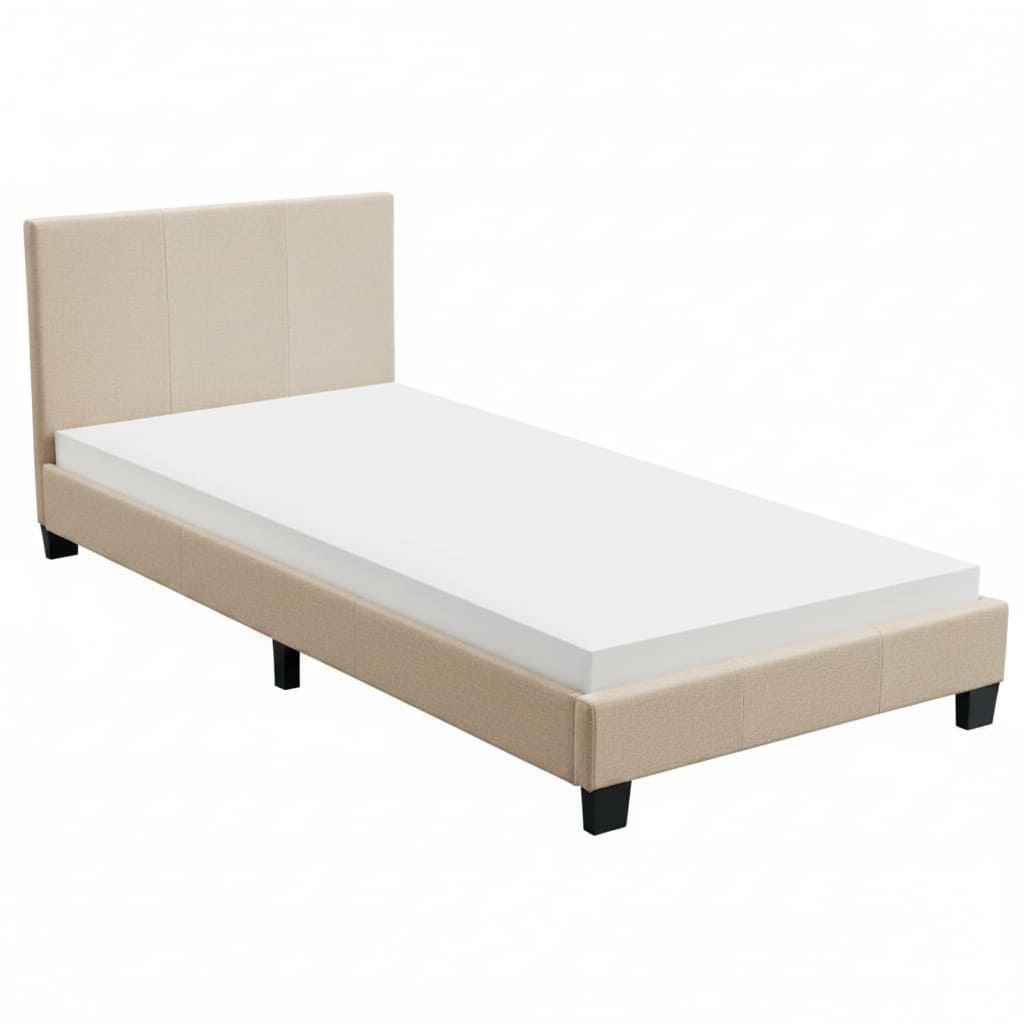 Lit 1 place en tissus beige 90x190 vendu avec sommier