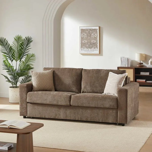Exclu Easy Mobilier - Canapé droit 3 places convertible express 140x190 cm tissu marron