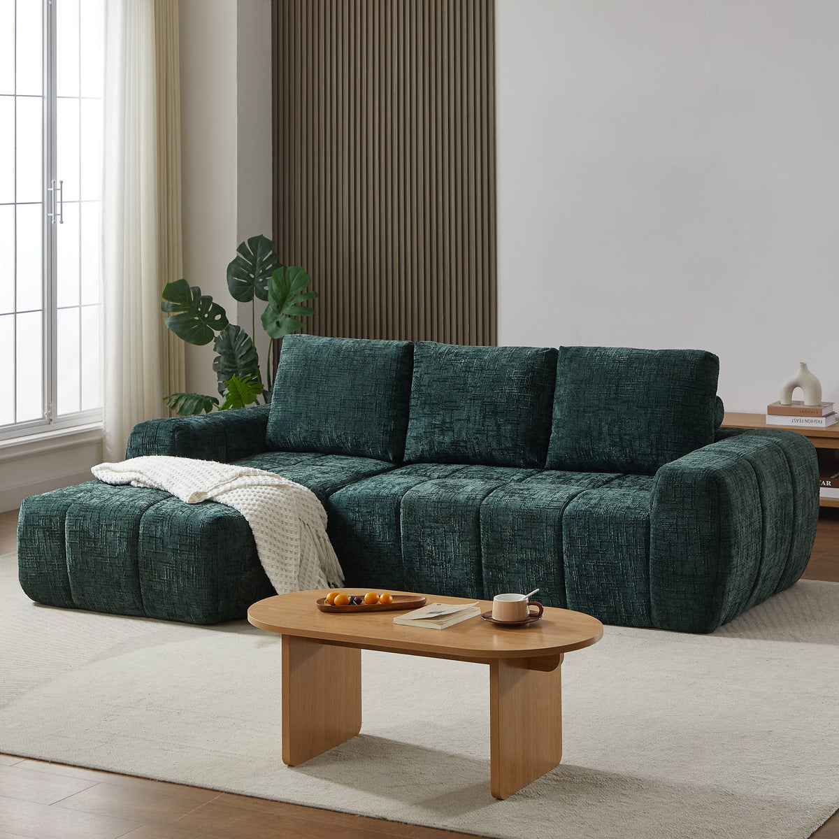 Canapé d'angle gauche compressé 4 places tissu vert
