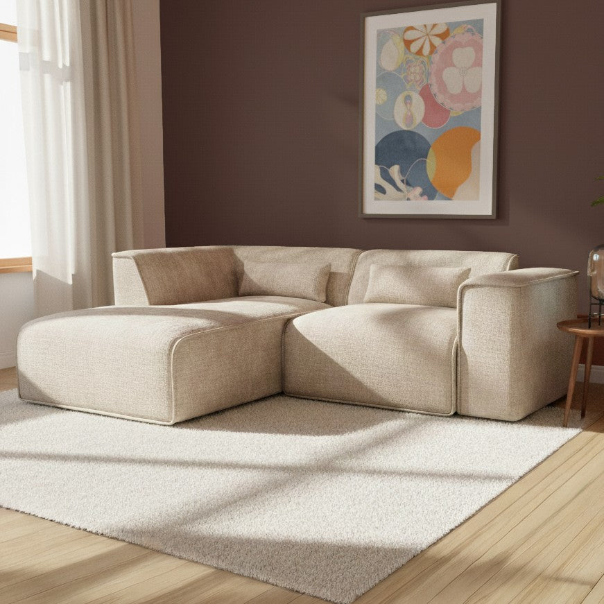 Canapé d'angle gauche fixe 4 places tissu taupe