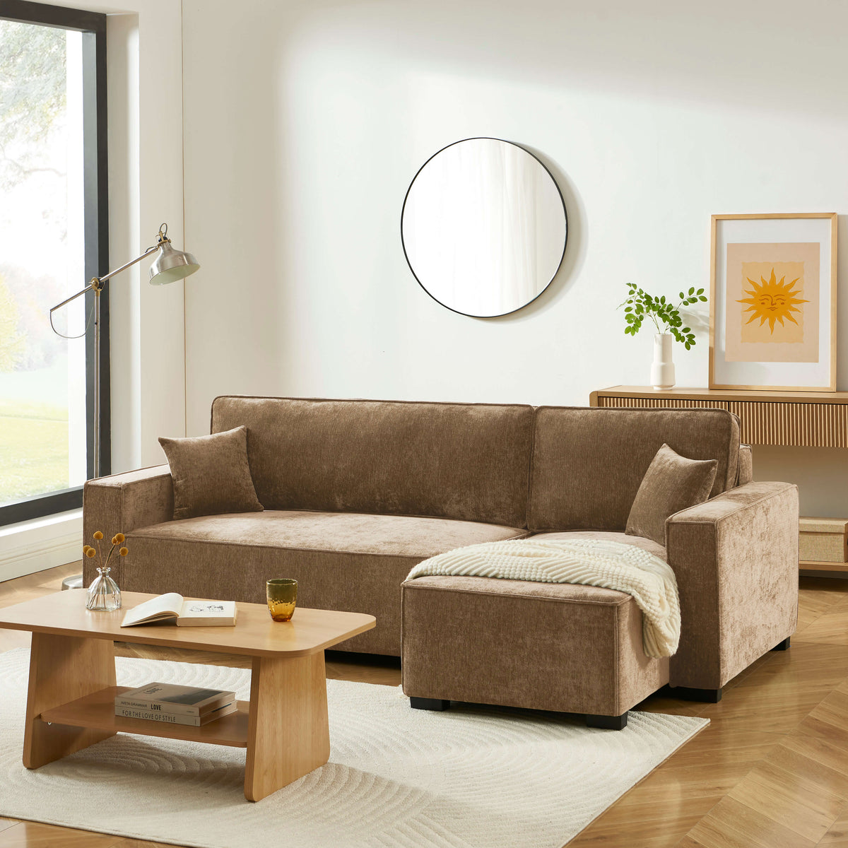 Canapé d'angle convertible et réversible 4 places tissu marron L233