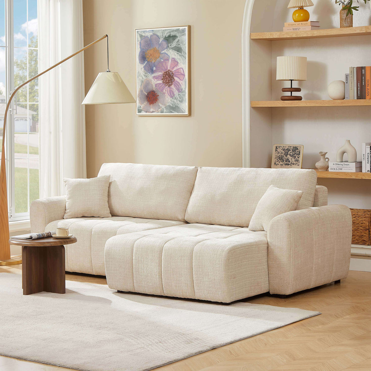 Canapé d'angle convertible et réversible 4 places tissu texturé beige L253