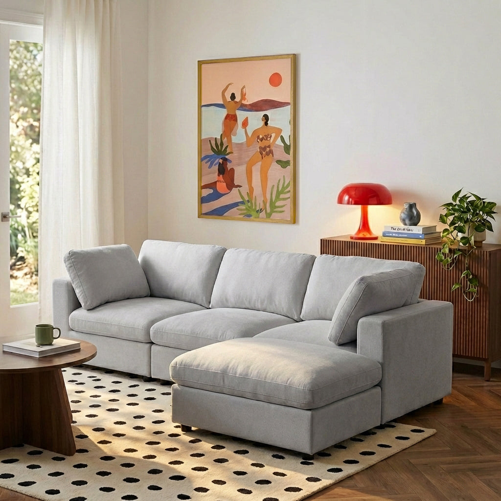Canapé d'angle modulable 4 places tissu gris