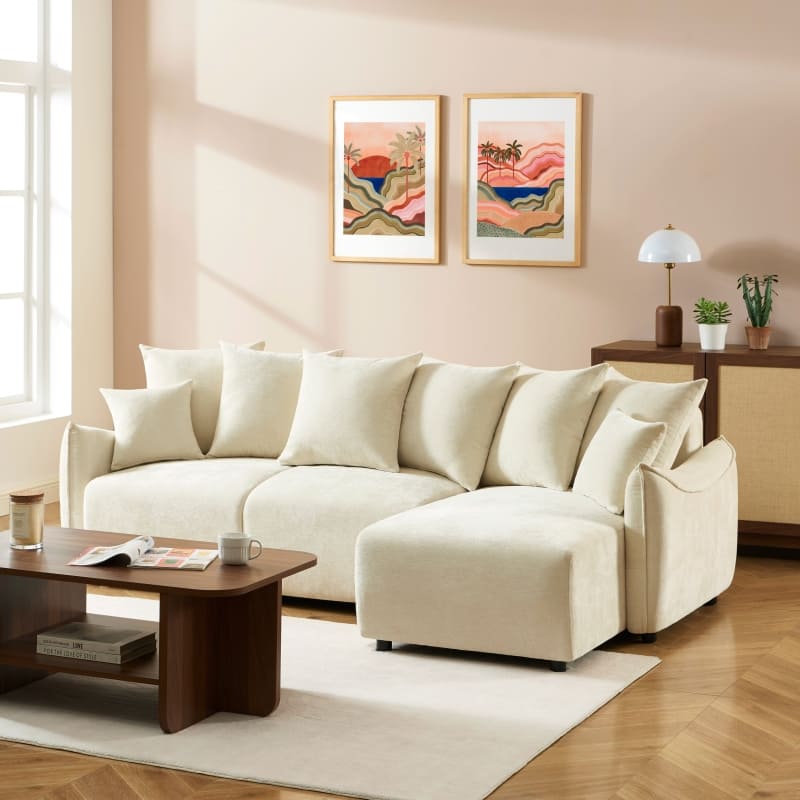 Canapé d'angle convertible et réversible 4 places OPHAL tissu Beige