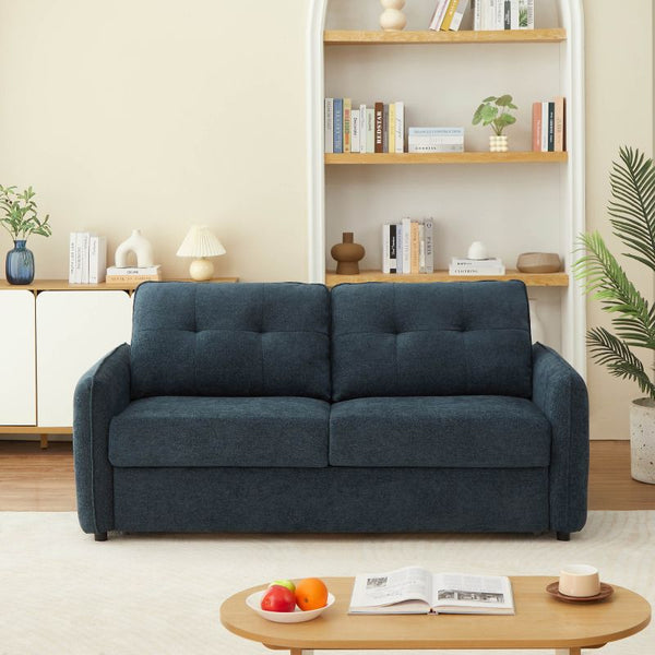 Canapé convertible express 140cm matelas 14cm tissus bleu nuit
